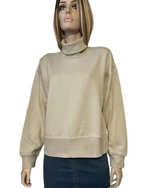 ZARA Turtleneck Sweater Top Classic Fleece Beige Ecologically Grown Oversized